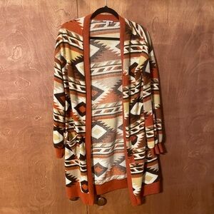 White Birch Southwestern Cardigan - Orange, Black, Cream